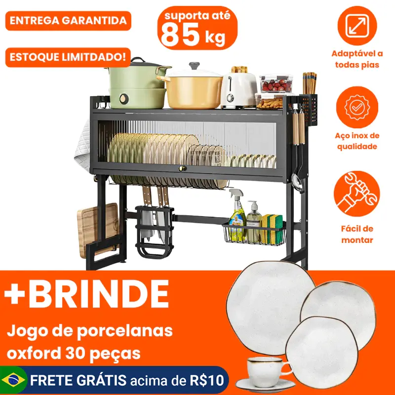 ESCORREDOR DE AO INOXIDÁVEL + BRINDE KIT PORCELANA OXFORD​